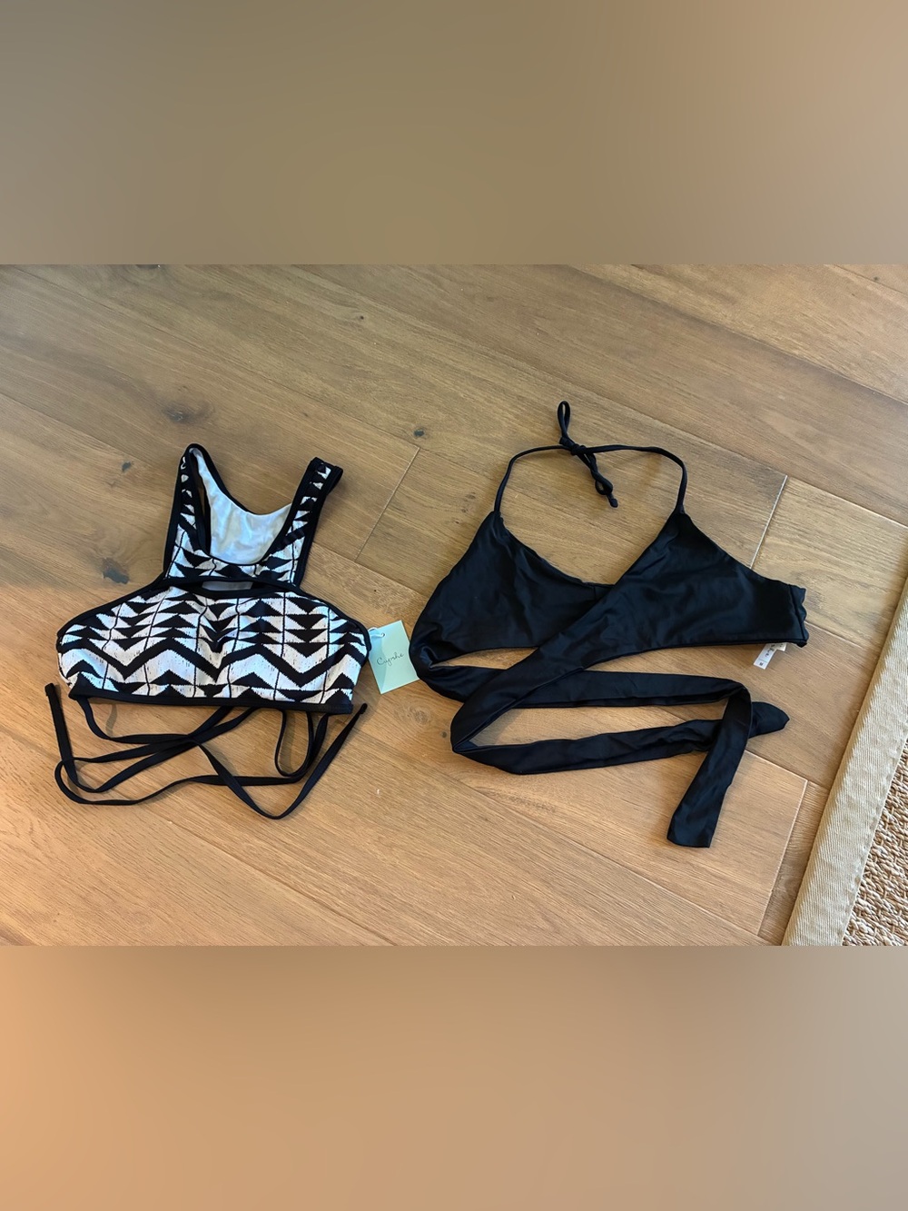 Cupshe Black & White Tribal Print and Solid Black Women Swim Tops